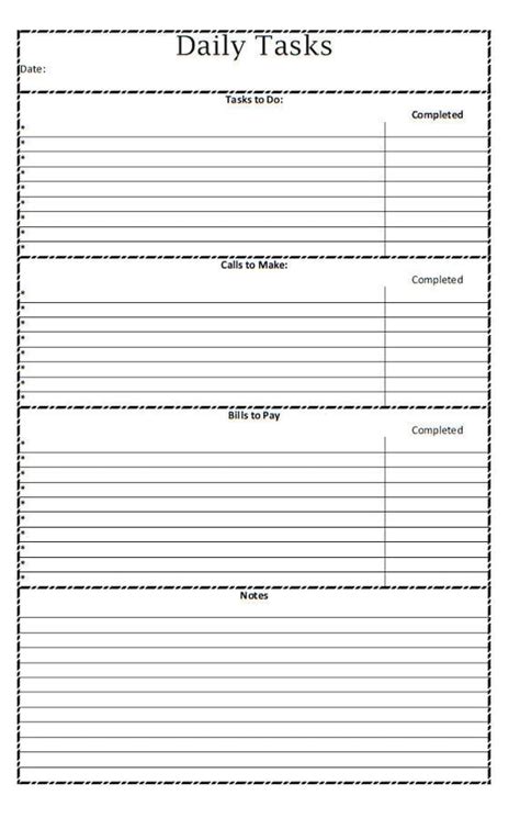 Printable Daily Task Sheet
