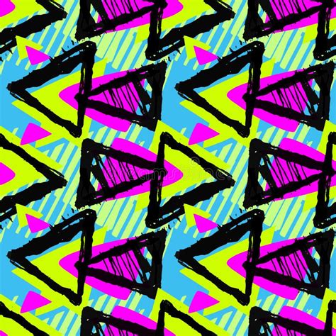 Abstract Urban Seamless Funky Geometric Pattern With Acrylic Blots And