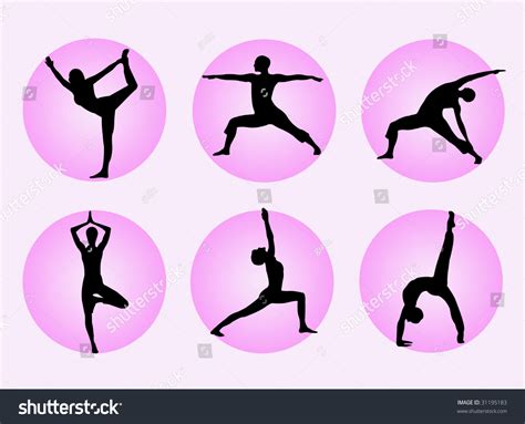 Different Yoga Poses Silhouette Represent Meditation Stock Illustration
