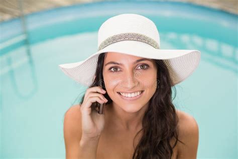 Beautiful Woman In Bikini Relaxing Stock Image Image Of Beautiful Dialing 53050709