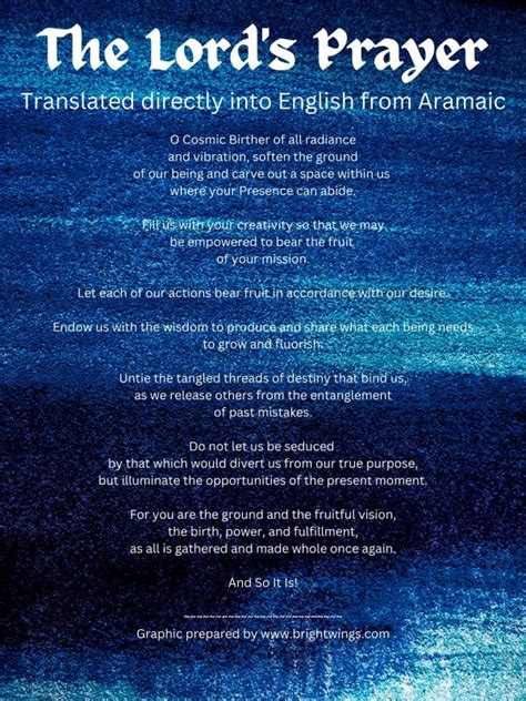 Lords Prayer Translated From Aramaic Laminated Pdf Version Bright