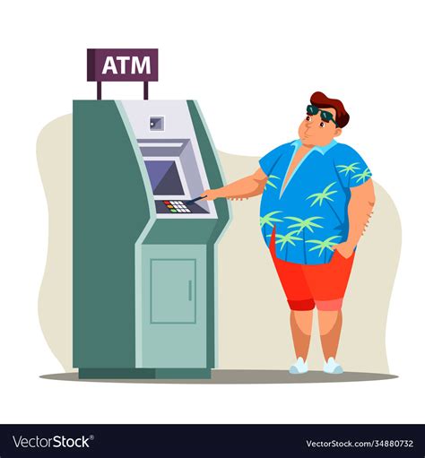 Man Customer Standing Near Atm Royalty Free Vector Image