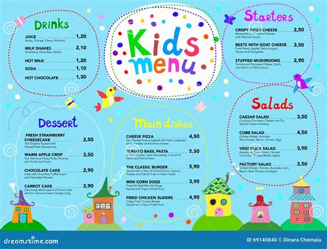 Cute Colorful Meal Kids Menu Template With Cute Little Sweet Houses
