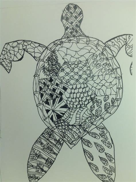 A Drawing Of A Sea Turtle With Many Patterns On It