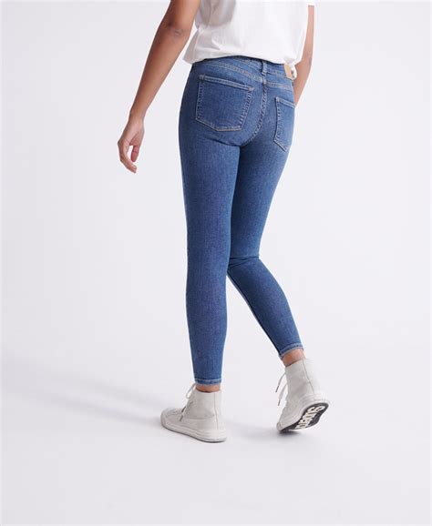 Womens Mid Rise Skinny Jeans In Dark Indigo Aged Superdry