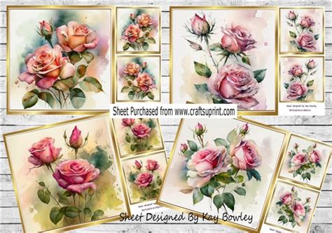 4 Pretty Shades Of Pink Roses With Buds 8x8 Cards Mini Kit Cup1215326