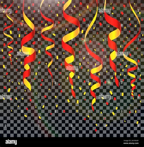Falling Shiny Streamers And Confetti Isolated On Transparent Background