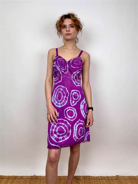 Tie Dye Vintage 1960s Bright Purple Slip Dress Pool Or Beach Cover Up Loungewear Sleepwear