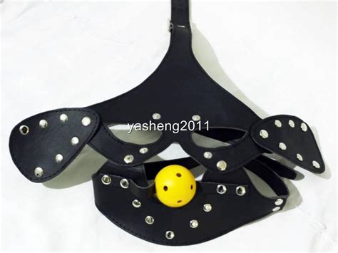 Faux Leather Removable Restraint Eyes Patch Mask Blindfold Ball Gag
