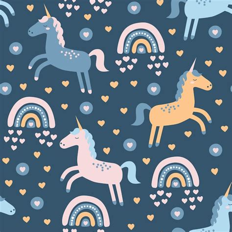 Premium Vector Seamless Pattern With Cute Unicorn And Rainbow