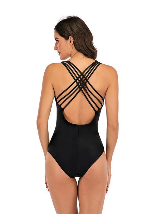 padded one piece swimsuit with mesh and back cross