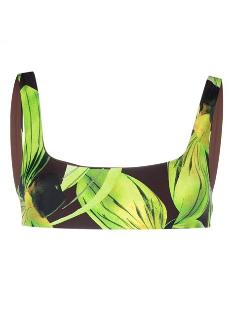 Louisa Ballou Scoop Leaf Print Bikini Top Farfetch