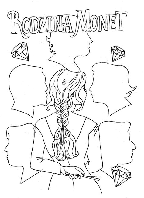 A Coloring Page With The Words Rodziana Monet And Three People In Silhouettes