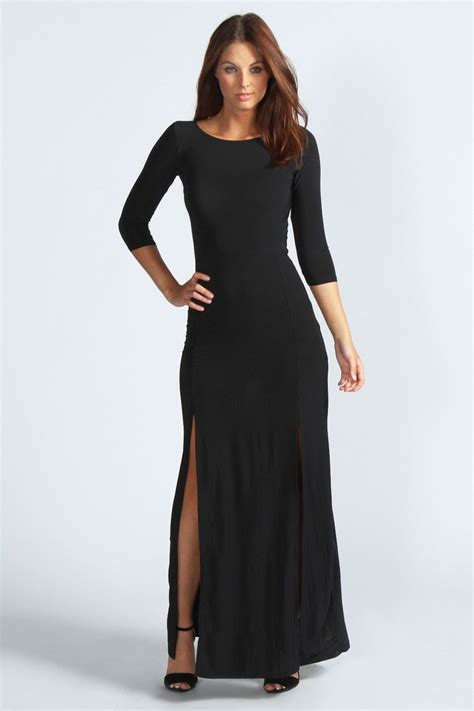 harriet long sleeve double split maxi dress long sleeve black maxi dress long black maxi