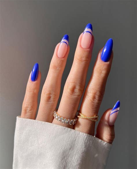40 Gorgeous Royal Blue Nail Designs Double French Royal Blue Nails I