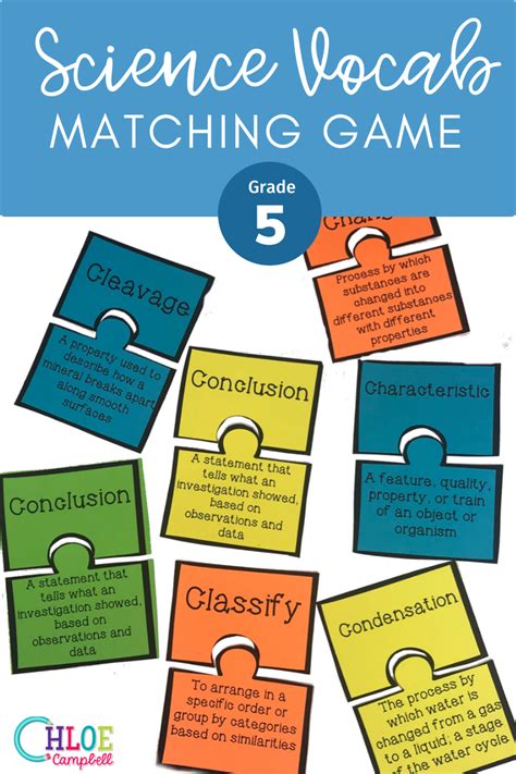 5th Grade Science Vocabulary Matching Game Science Vocabulary 5th