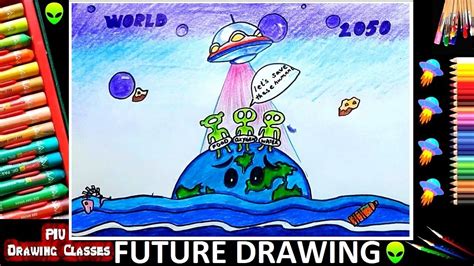 Future World 2050 Drawing Easy Aliens On Earth भविष्य की ड्राइंग