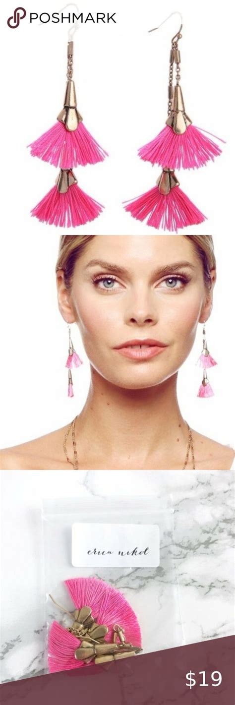 New Fringe Tassel Statement Earrings Hot Pink Gold Tassel Drop