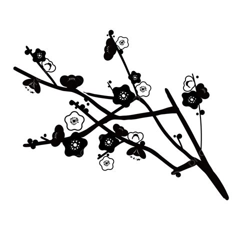 Plum Tree Silhouette Vector PNG, Floral Silhouette Plum, Silhouette