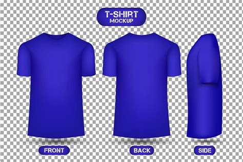Plain Blue T Shirt Design With Front Back And Side View 3d Style T