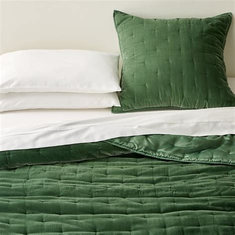 Audra Green Velvet Quilts And Euro Sham Crate And Barrel Velvet Bed Navy Bedding Green Bedding