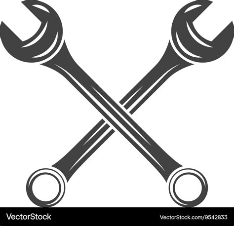 two crossed spanners wrenches black on white flat vector image