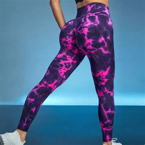 Seamless High Waist Peach Hip Lift Yoga Pants Women Tie Dye Sports Leggings Sexy Polyester