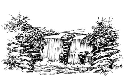 Waterfall Drawing Flowing River Sketch Affiliate Drawing