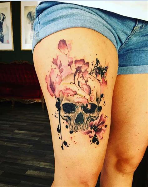 Feminine Skull Tattoos Skull Thigh Tattoos Skull Rose Tattoos Thigh Tattoo Designs Stomach