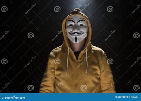 Anonymous Activist Hacker With Mask Studio Shot Editorial Stock Photo