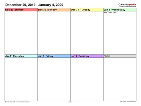 Weekly Calendar Table 2020 Una Coleman