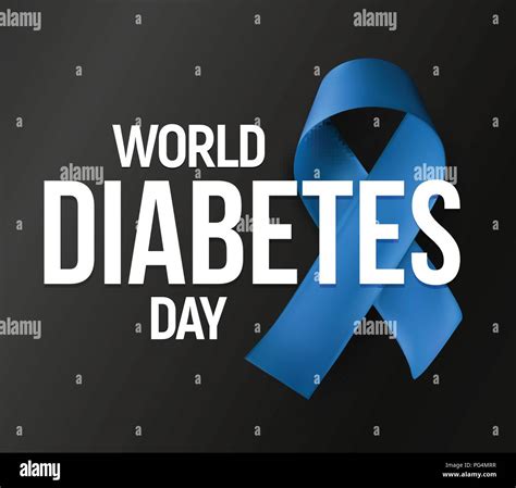 World Diabetes Day Vector Banner Blue Ribbon Vector Icon With Text On