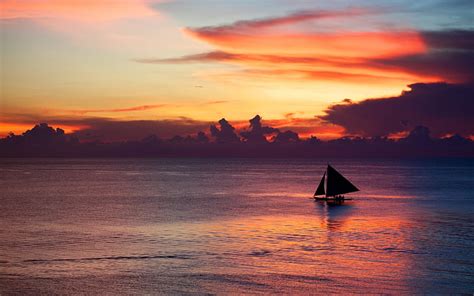 Hd Wallpaper Sailboat On Body Of Water Sunset Sea Sky Sailing Ship