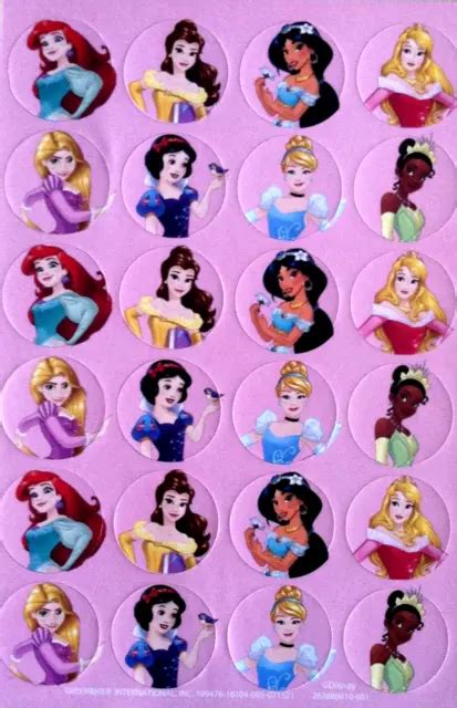 Disney Princess Stickers Ariel Belle Tiana Cinderella New 1 Sheet 24