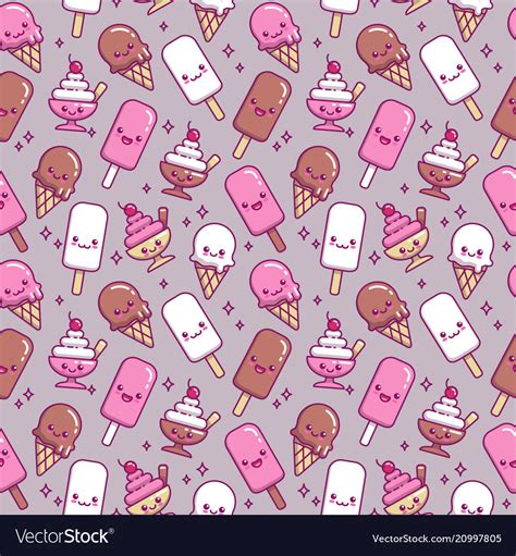 Seamless Pattern With Cute Kawaii Icecream Vector Image