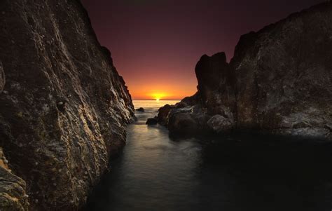Wallpaper Sunlight Landscape Sunset Bay Night Rock Reflection