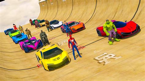 Gta 5 Super Cars Hard Ramp Spiderman Hulk Batman Superman And Thor