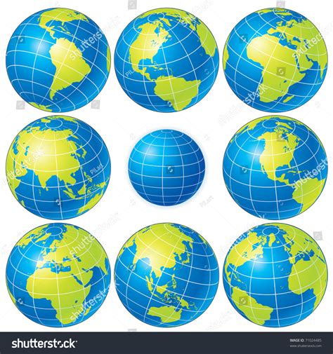 Set Of Detailed Vector Globes Showing Earth With All Continents