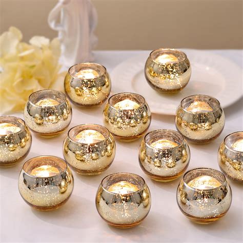 Letine Gold Mercury Glass Votive Candle Holders Set Of 36 Elegant