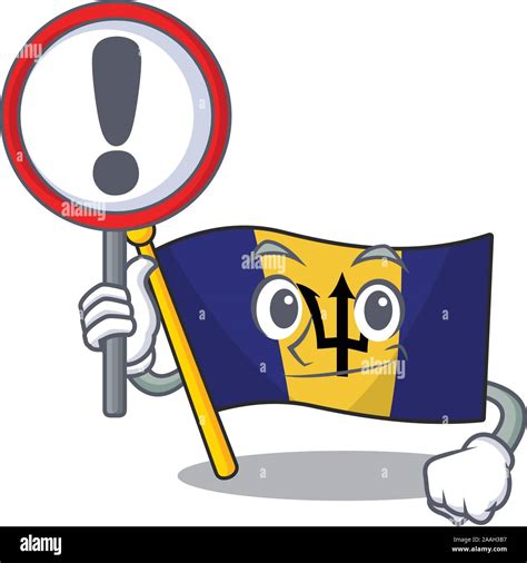 Estilo De Dibujos Animados De La Bandera Con El Signo De Barbados En Su