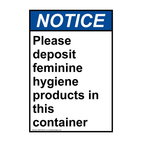 Vertical Please Deposit Feminine Hygiene Sign Ansi Notice Trash