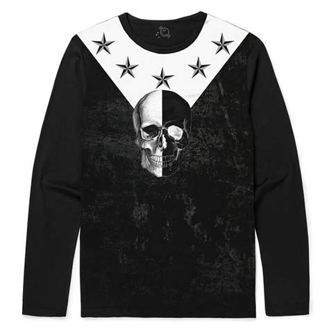 camiseta manga longa skull black star useupdate