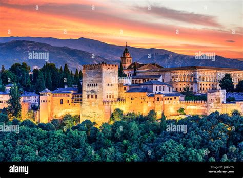 Alhambra Of Granada Spain Alhambra Fortress At Sunset Stock Photo Alamy