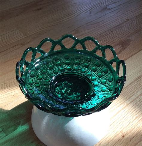 vintage emerald green glass bowl imperial glass laced edge etsy green glass bowls glass
