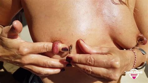Nippleringlover Horny Milf String Pulling Huge Pierced Nipples Extreme