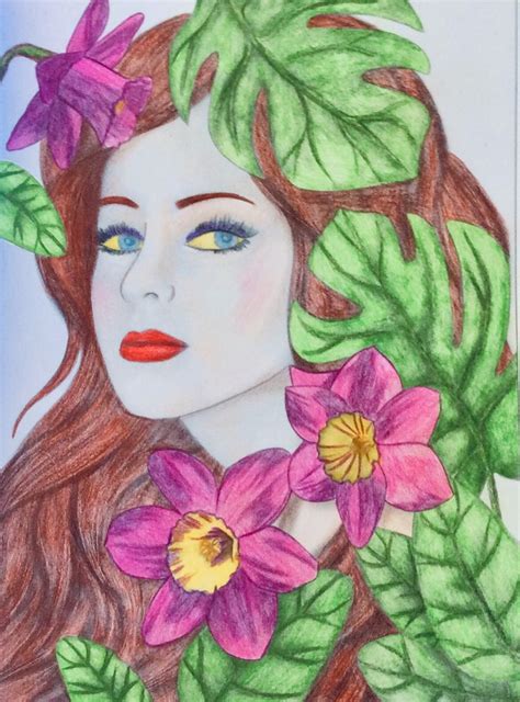 A Drawing Of A Woman With Flowers In Her Hair