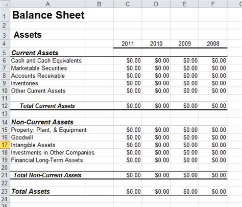 balance sheet template  excel