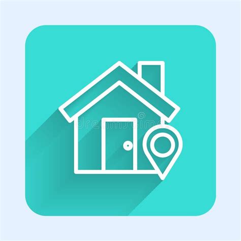 White Line Map Pointer With House Icon Isolated With Long Shadow Home