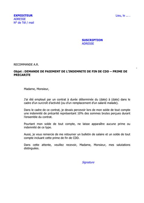 Lettre demande de paiement de l’indemnite de fin de CDD  DOC, PDF