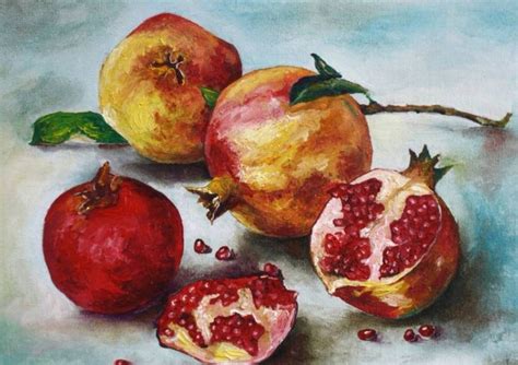 Red Pomegranate Oil Painting Still Life Original Oil Etsy